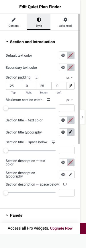 Elementor settings: Style