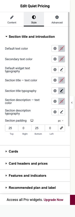 Elementor settings: Style