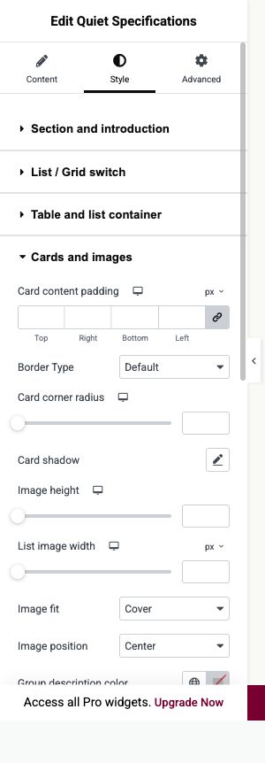 Elementor settings: Style