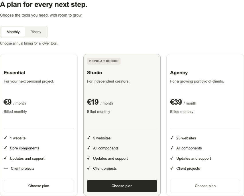 Pricing widget with illustrative content