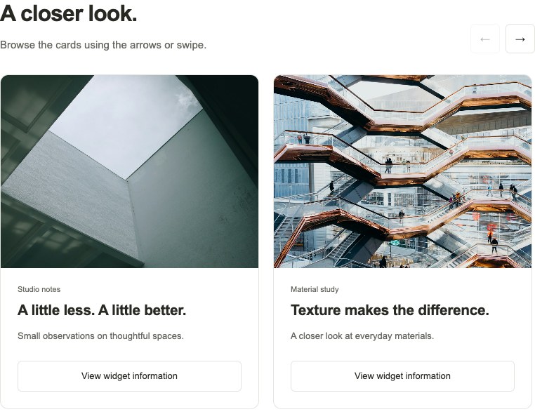 Card Carousel widget with illustrative content